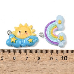 不透明樹脂ペンダント  プラチナ鉄ループ付き  太陽と月と虹  ミックスカラー  20.5~25.5x23~27.5x5~6mm  穴：1.8mm&nbsp;RESI-D016-06