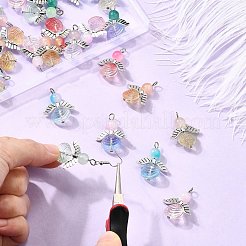 30個のガラスペンダント  銀合金の金具付き  翼のある天使  ミックスカラー  29.5x23.5x9.5mm  穴：3mm&nbsp;FIND-CJ0003-36