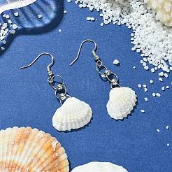 ナチュラルシェルダングルイヤリング  アイアンドロップイヤリング  ホワイト  49x20~22.5mm&nbsp;EJEW-JE05655