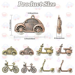 8pcs8スタイルチベットスタイルアロイペンダント  車/自転車のチャーム  ミックスカラー  26~47x35~44.5x6~18mm  穴：2~2.5mm  1個/スタイル&nbsp;FIND-CJ0005-92