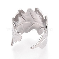 女性用304ステンレススチールカフリング  葉  ステンレス鋼色  21.5mm  内径：17mm&nbsp;RJEW-N052-02P
