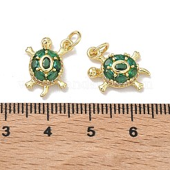 真鍮製マイクロパヴェキュービックジルコニアペンダント  亀のチャーム  ラックめっき  長持ちメッキ  鉛フリー＆カドミウムフリー  18KGP本金メッキ  グリーン  15x13x4.5mm  丸カン：5x1ミリ  内径：3.3mm&nbsp;KK-K420-03C-G