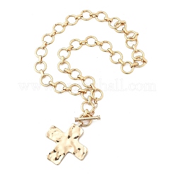 Alloy Textured Cross Pendant Ring Link Chain Necklaces for Women&nbsp;LS-NJEW-B120-03