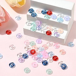 100個 10色透明ガラスヨーロピアンビーズ  大穴ビーズ  ドーナツ  ミックスカラー  10~11x3mm  穴：3~4.3mm  10個/カラー&nbsp;GLAA-YW0003-91