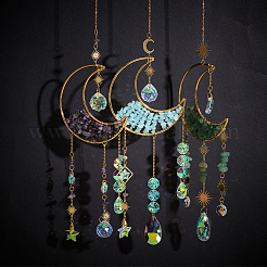 1Pc Alloy & Natural Gemstone Chips Moon Hanging Ornaments&nbsp;HJEW-BBC0001-17A