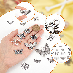 ハロウィン合金エナメル＆チベットスタイルペンダント45個、15スタイル  スカル＆蛾＆コウモリのチャームが付いた蝶  アンティークシルバー  13.5~39x20~45.5x2~4mm  穴：1.2~10x8mm  3個/スタイル&nbsp;ENAM-AR0001-56