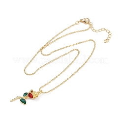 Brass FireBrick Enamel Rose Pendant Necklaces for Women&nbsp;NJEW-U042-01A-G
