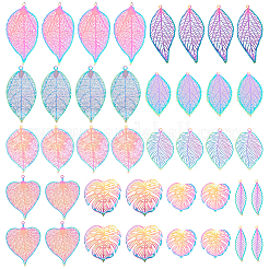 40Pcs 10 Style Ion Plating(IP) 201 Stainless Steel Filigree Big Pendants&nbsp;STAS-PH0005-51