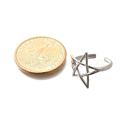 女性用304ステンレススチールオープンカフリング  中空スター  ステンレス鋼色  18.5mm  調整可能&nbsp;RJEW-R010-05S