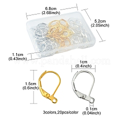 60 個 3 色の真鍮フレンチフックピアスパーツ  水平ループ付き  ニッケルフリー  ミックスカラー  15x10mm  20個/カラー&nbsp;KK-FS0001-16