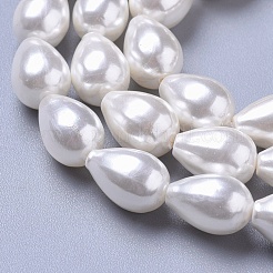 ポリッシュシェルパールビーズ連売り  ティアドロップ  ホワイト  10.5x7.5mm  穴：0.7mm  約37個/連  15.9インチ（40.5cm）&nbsp;BSHE-L042-A05
