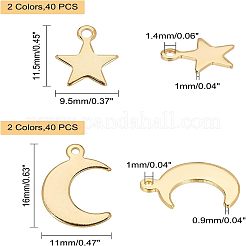 304ステンレススチールチャーム  スター/ムーン  ゴールデン·ステンレス鋼色  7~11x11~11.7x1mm  穴：1~1.6mm  80個/箱&nbsp;STAS-UN0016-61
