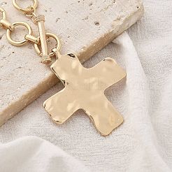 Alloy Textured Cross Pendant Ring Link Chain Necklaces for Women&nbsp;LS-NJEW-B120-03