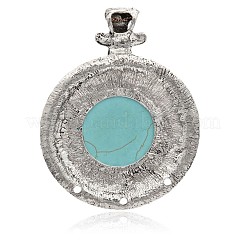 Antique Silver Plated Flat Round Alloy Synthetic Turquoise Chandelier Components Links&nbsp;PALLOY-J183A-01AS