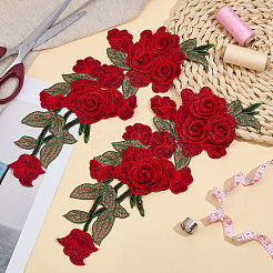 ポリエステル刺繍布アイロン接着/縫い付けパッチ6枚  マスクと衣装のアクセサリー  アップリケ  花  レッド  307~308x105x3mm&nbsp;DIY-MA0006-88C