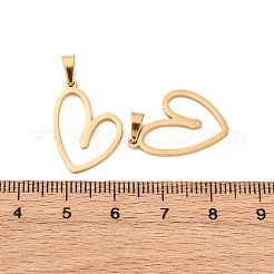 304ステンレスペンダント  ハートチャーム  イオンプレーティング（ip）  ゴールドカラー  19x16x1.5mm  穴：3x5.5mm&nbsp;STAS-D371-03G
