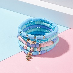 5Pcs 5 Style Polymer Clay Heishi Beaded Stretch Bracelets Set with Star and Dolphin Drop&nbsp;BJEW-JB07539