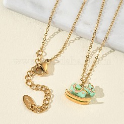 304 Stainless Steel Enamel Rocking Horse Pendant Necklaces for Women&nbsp;NJEW-T022-01A
