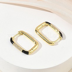 真鍮製マイクロパヴェキュービックジルコニアフープピアス  エナメル  長方形  鉛フリー＆カドミウムフリー  ラックめっき  長持ちメッキ  18KGP本金メッキ  ブラック  21x15x3mm&nbsp;KK-CBA98BA-01G-C