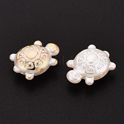ABSプラスチックパール調ビーズ  カメ  ゴールドライン入り  半分メッキ  ホワイト  13x9x5mm  穴：1.6~1.8mm  約2380個/500g&nbsp;OACR-T029-78A