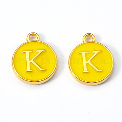 金メッキ合金エナメルチャーム  エポチャーム  アルファベット付きフラットラウンド  ゴールド  文字.k  14x12x2mm  穴：1.5mm&nbsp;X-ENAM-S118-09K