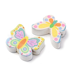 プリントウッドビーズ  蝶と花  ミックスカラー  15.5~20x19.5~25x7~8mm  穴：2.5~3mm&nbsp;WOOD-V003-01