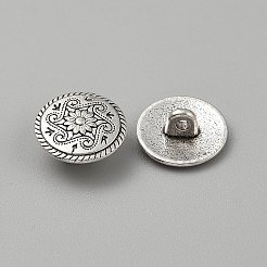 1穴亜鉛合金シャンクボタン  花付きフラットラウンド  アンティークシルバー  15x6.5mm  穴：2mm&nbsp;BUTT-WH0012-19AS-02