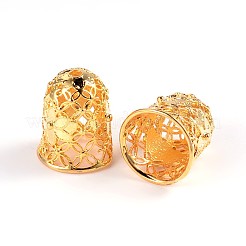Hollow Bell with Flower Brass Cord Ends&nbsp;KK-M168-01