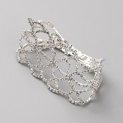 クリスタルラインストーンティアドロップリンクブレスレット  女性のための合金ジュエリー  銀  6-3/4インチ（17cm）&nbsp;BJEW-WH0017-08S