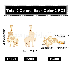 PVD真空メッキ304ステンレスペンダント  馬  ゴールデン·ステンレス鋼色  26.5x18x2mm  穴：3.5x6mm  2色  2個/カラー  4個/箱&nbsp;STAS-UN0019-12
