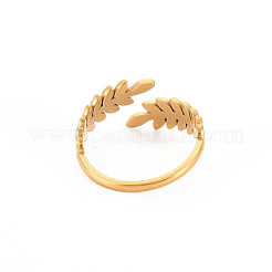 Ion Plating(IP) 304 Stainless Steel Leaf Open Cuff Ring for Women&nbsp;RJEW-S405-190G