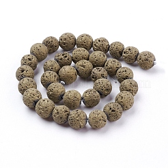 PVD Vacuum Plating Electroplated Natural Lava Rock Beads Strands&nbsp;G-K259-58-12mm-08
