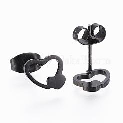 304ステンレススチールスタッドピアス  ハート  ガンメタ色  7x8.5x1mm  ピン：0.8mm&nbsp;EJEW-H350-07B