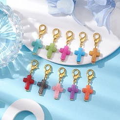 アクリルクロスペンダント装飾  亜鉛合金ロブスタークロウクラスプチャーム  バッグの飾りに  ミックスカラー  37mm&nbsp;HJEW-JM01999