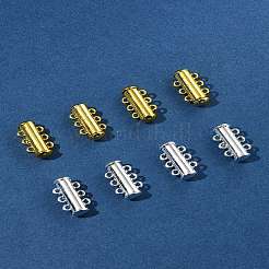 8セット 2色 3連真鍮製マグネットスライドロック留め具  6穴  チューブ  ミックスカラー  19.5x10.5x6.5mm  穴：1.4mm  4個/カラー&nbsp;KK-FS0001-60