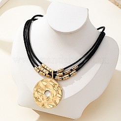 Alloy Disc with CCB Plastic Pendant Black Waxed Cord Multi-strand Necklaces&nbsp;FS-WG118E2-01