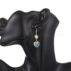 Flower & Heart & Teardrop & Rhombus Glass Dangle Earrings&nbsp;EJEW-JE06853