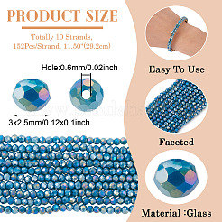 10本の不透明ガラスビーズの連売り  多面カット  バレル  ティール  3x2.5mm  穴：0.6mm  約152個/連  11.50''（29.2センチメートル）&nbsp;GLAA-TA0003-41