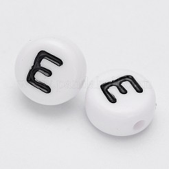 アクリルビーズ  横穴付き  文字L  フラットラウンド  文字e  7x4mm  穴：1.2~1.8mm  約3500個/500g&nbsp;PL37C9070-E