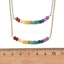 Dyed Natural Malaysia Jade Rondelle Chakra Pendant Duo Tone 304 Stainless Steel Cable Chain Double Layer Necklaces for Women&nbsp;NJEW-JN06649