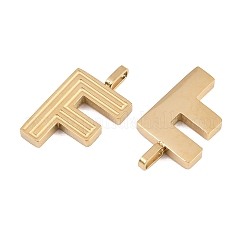 304ステンレススチールチャーム  文字チャーム  ゴールドカラー  文字F  15x9.3x2mm  穴：2.5x1mm&nbsp;STAS-L022-589F
