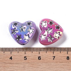 UVメッキ虹色アクリルビーズ  スターとハート  ミックスカラー  17x19.5x9.5mm  穴：2.5mm&nbsp;X-OACR-B021-06