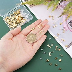 304ステンレススチールスタッドピアス金具50個  カン付き  長方形  304ステンレススチール50個とプラスチック製イヤーナット50個付き  ゴールドカラー  10x2x2mm  穴：1.5~1.8mm  ピン：0.8mm&nbsp;STAS-PH0003-24