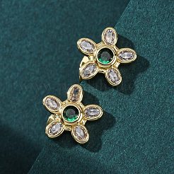 Flower Brass Micro Pave Cubic Zirconia Stud Earrings&nbsp;EJEW-Z087-01G
