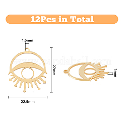 12個のPVD真空メッキ201ステンレススチールペンダント  レーザー切断  目  ゴールドカラー  27x22.5x1mm  穴：1.6mm&nbsp;STAS-DC0007-15