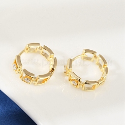 真鍮クリアキュービックジルコニアフープピアス  正方形  18KGP本金メッキ  14x5x15.5mm&nbsp;EJEW-Q016-02G