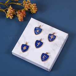 5Pcs 5 Styles Real 18K Gold Plated Brass Micro Pave Clear Cubic Zirconia Enamel Pendants&nbsp;ZIRC-SZ0001-35
