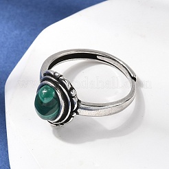天然マラカイトフィンガーリング  オーバル  真鍮製リング  アンティークシルバー  13mm  内径：17~18mm&nbsp;RJEW-A084-08AS-08