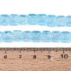 手作りの箔ガラスビーズ連売り  キューブ  ライトスカイブルー  6~7x6~7x6~7mm  穴：0.9~1.4mm  約50個/連  12.80~13.19インチ（32.5~33.5cm）&nbsp;FOIL-Q002-04C