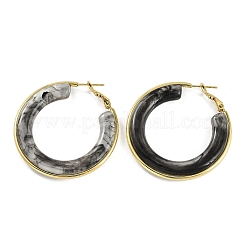女性用304ステンレスフープピアス  リング  樹脂と  グレー  42mm&nbsp;LS-EJEW-B113-02G-02